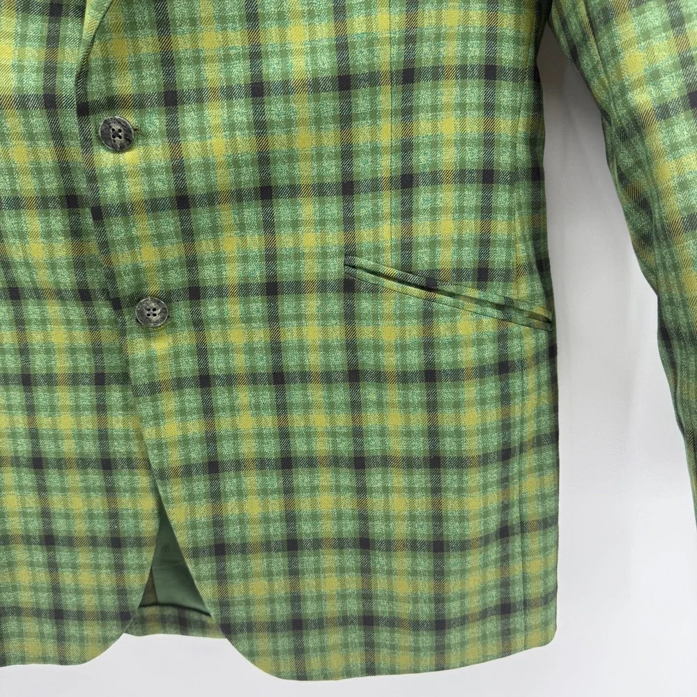 Kuppenheimer Plaid Blazer Mens Sz 40 Green Vtg Tartan Sport Coat Ticket Pocket